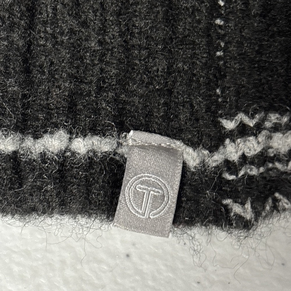 T by Talbots Women's‎ LP Mock Turtleneck Wool Blend Black White Striped Sweater - Picture 7 of 14